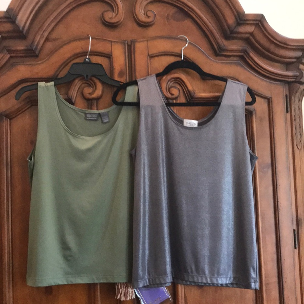 Chico’s Green and Silver Tank Tops, Size 2